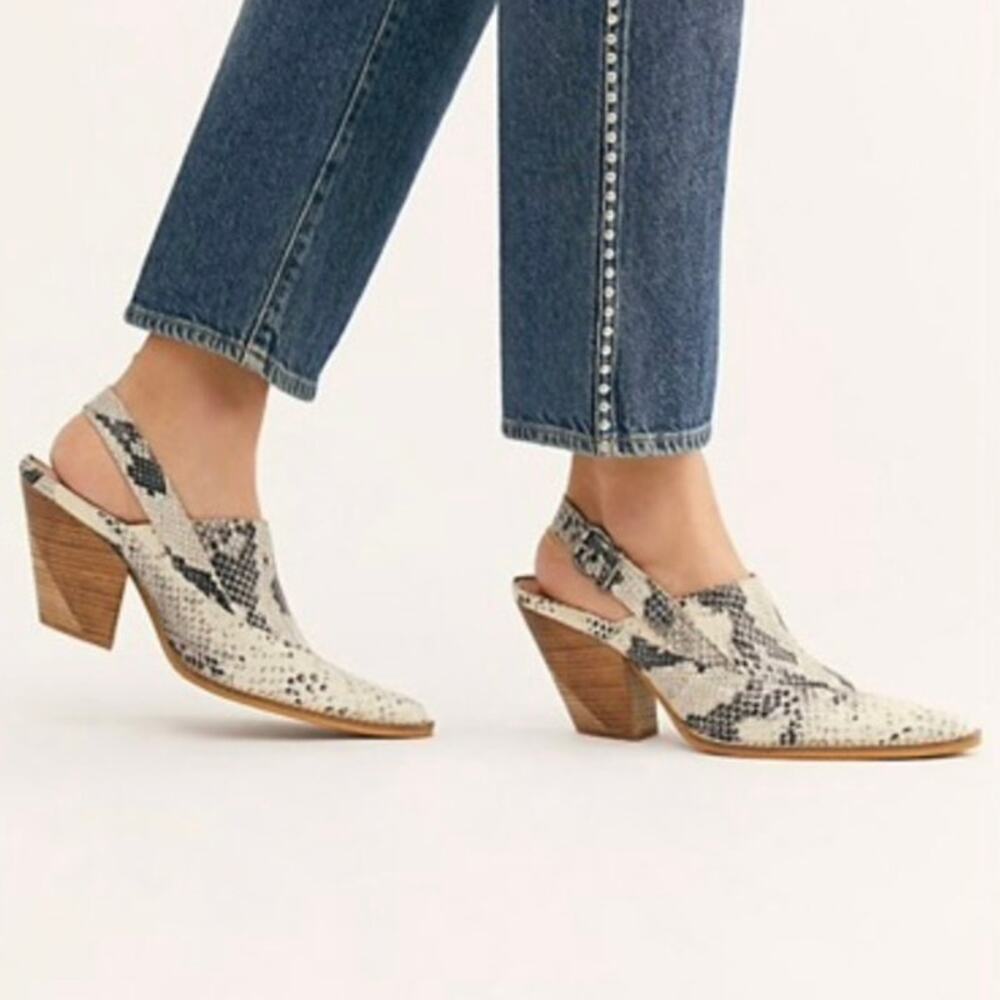 Free People Silverton Snakeskin Leather Mules Slingback Heels EU 38 Western Boho